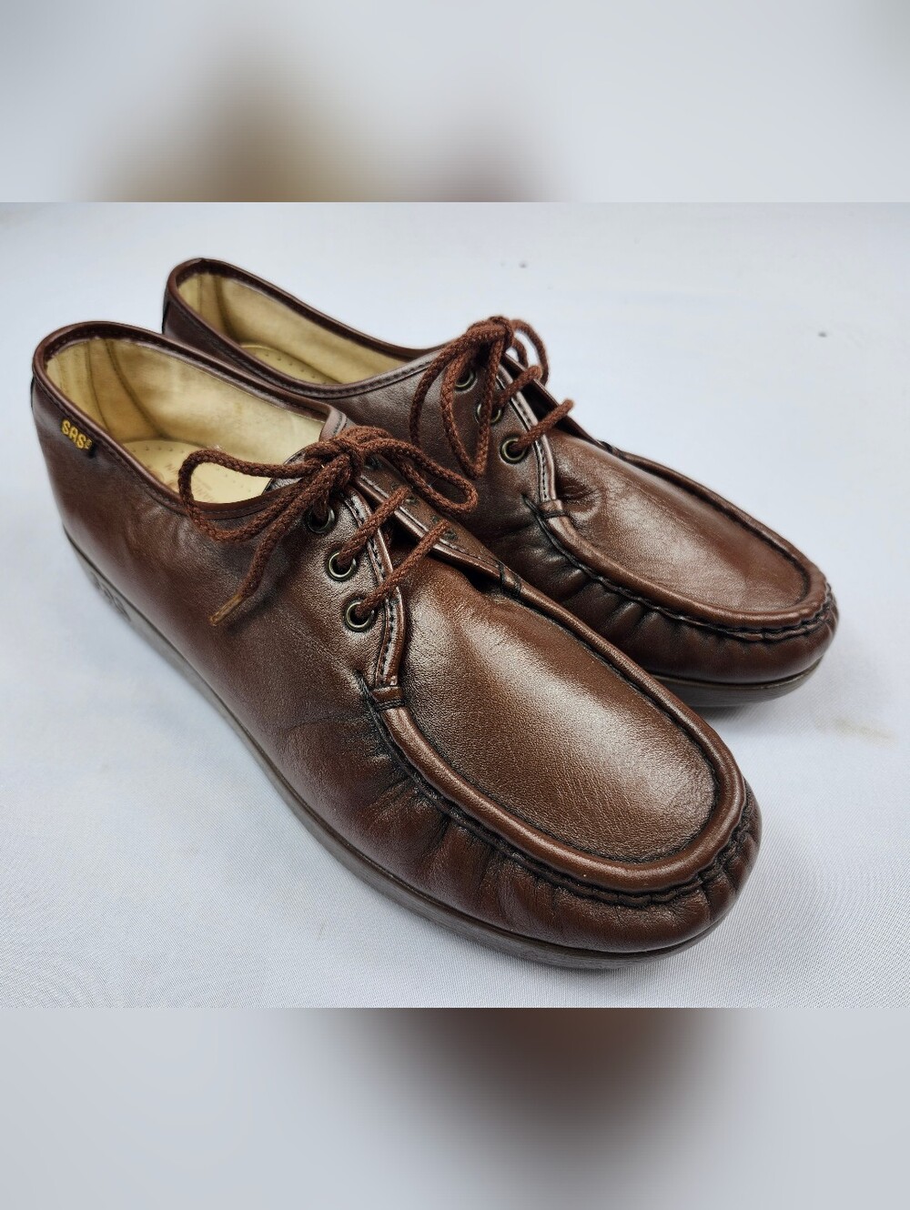 Sas Classic Brown Leather Lace-Up Women’s Moc Toe Shoes Size 12 W